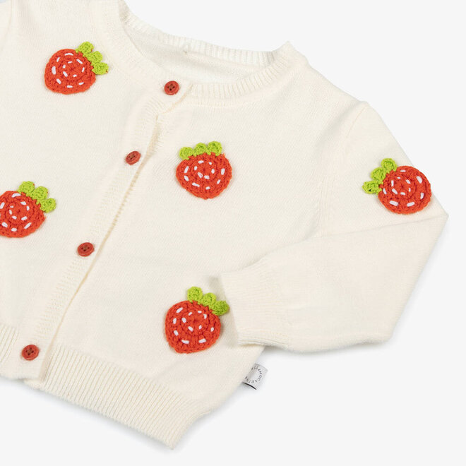 BABY GIRL CARDIGAN WITH STRAWBERRY CROCHET PATCH