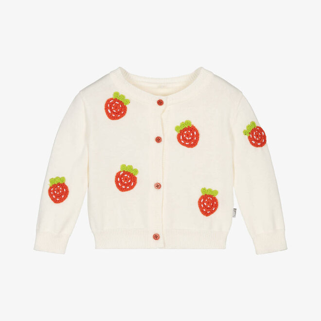 BABY GIRL CARDIGAN WITH STRAWBERRY CROCHET PATCH