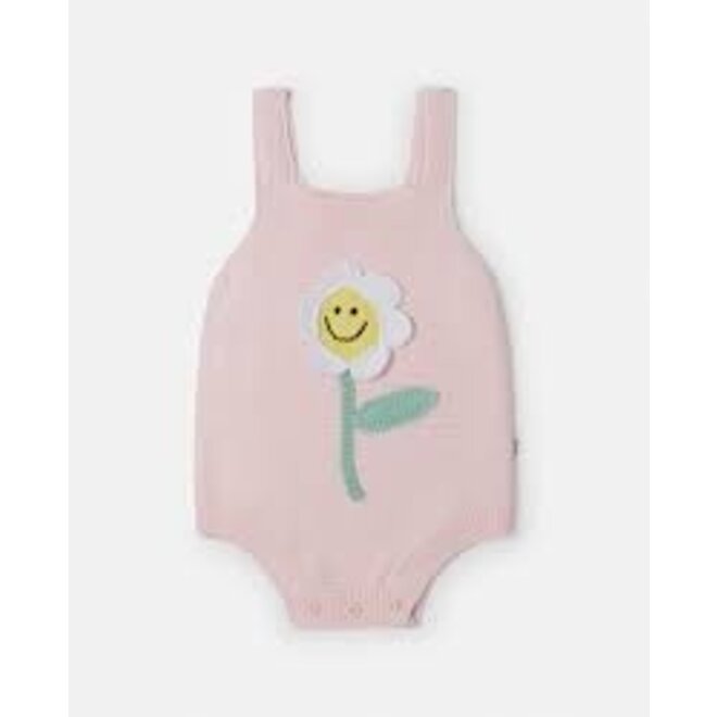 BABY GIRL KNIT BODY WITH FLOWER CROCHET PATCH