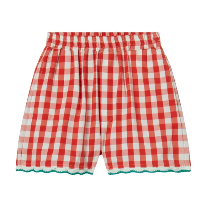 GIRL CHECK SHORTS WITH CROCHET STRAWBERRIES DETAILS