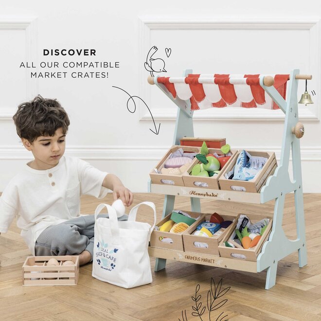 Wooden Market Stall & Fruit Play Food Crate - Le Toy Van