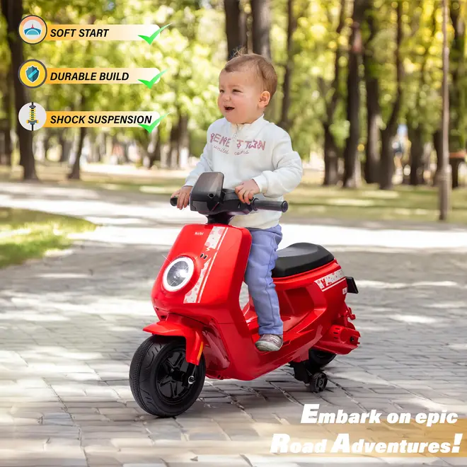 12V Ride on Car for Kids, 1 Seater Kids Motorcycle Scooter with MP3 Player and Lights White