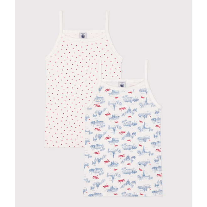 Children's Paris print cotton tank tops with fine straps - 2-pack