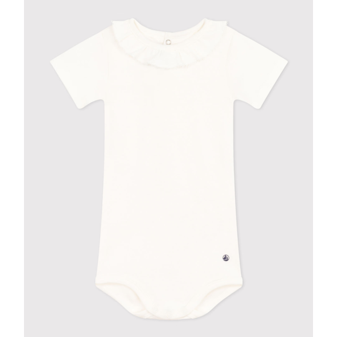 Babies' Short-Sleeved Cotton Bodysuit With Ruffle Collar