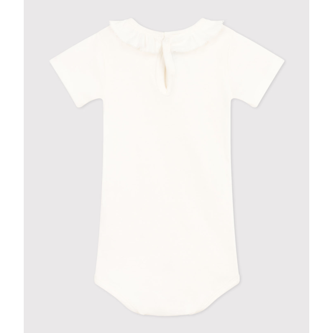 Babies' Short-Sleeved Cotton Bodysuit With Ruffle Collar