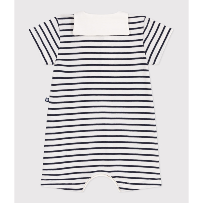 Babies' stripy cotton playsuit with a sailor collar