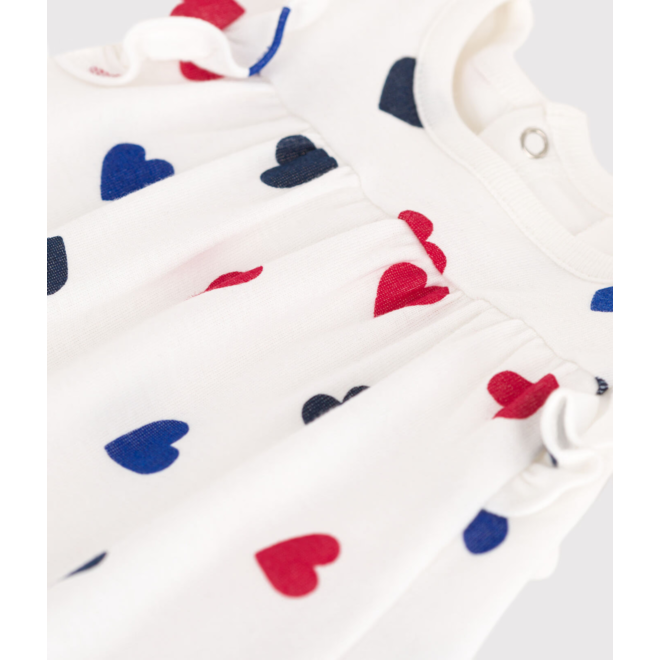 Babies' short-sleeved cotton dress with an integrated triple heart pattern body