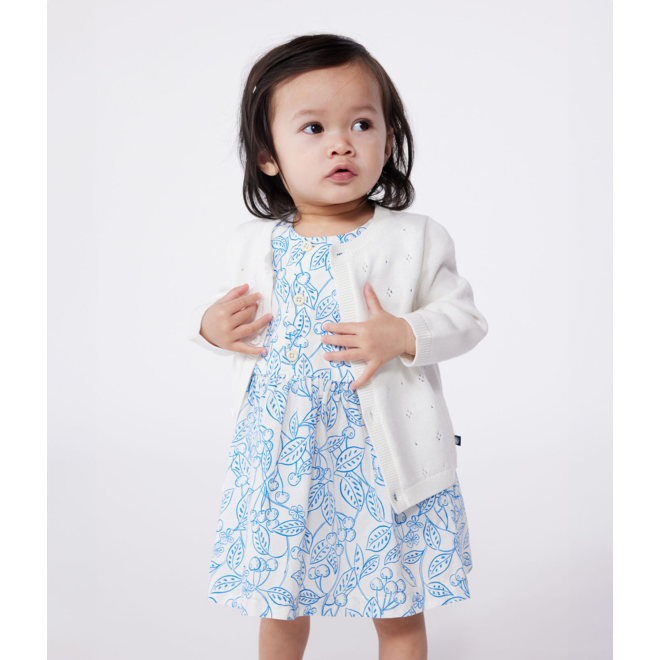 Babies' cotton cardigan in a decorative stitch