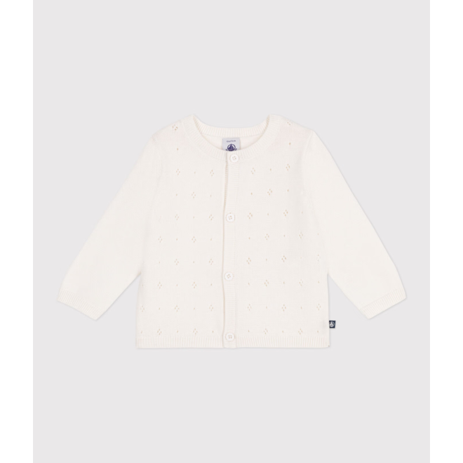 Babies' cotton cardigan in a decorative stitch