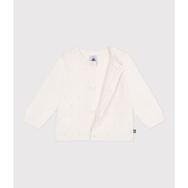 Babies' cotton cardigan in a decorative stitch