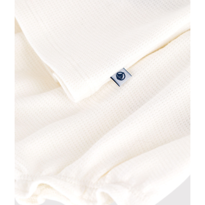 Babies' short-sleeved white honeycomb dress and bloomers
