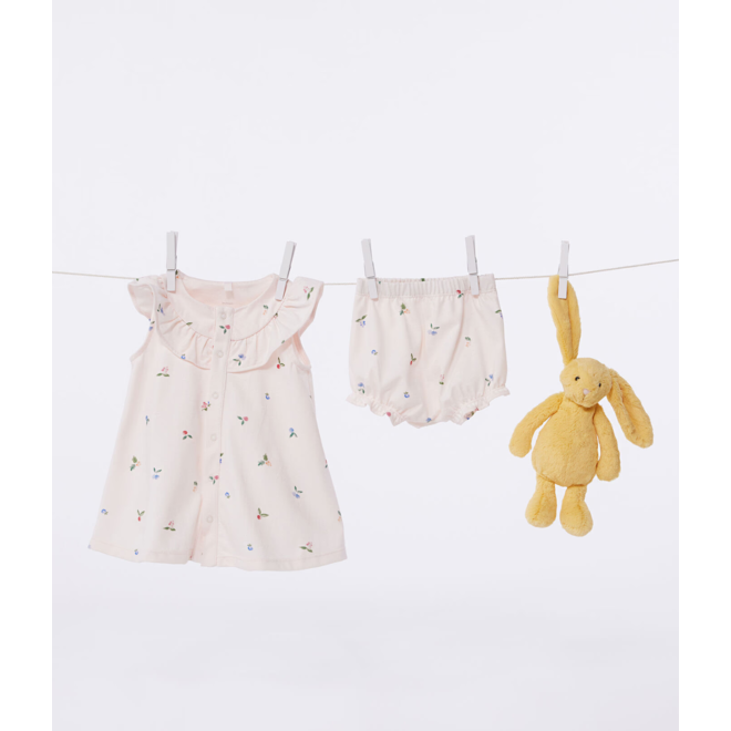 Babies' short-sleeved fruit print cotton dress and bloomers