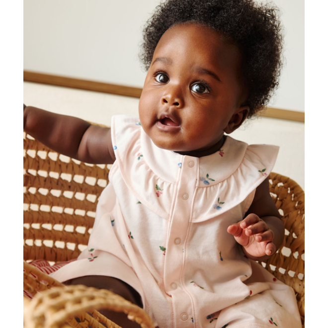Babies' short-sleeved fruit print cotton dress and bloomers