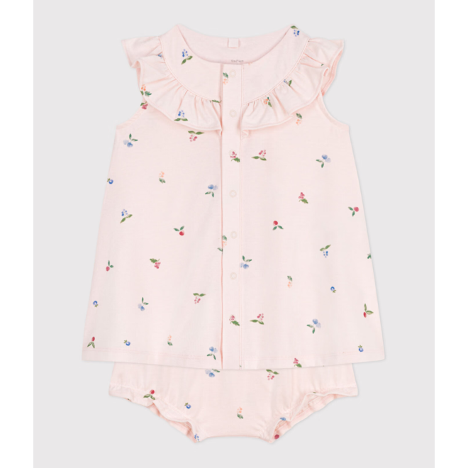 Babies' short-sleeved fruit print cotton dress and bloomers