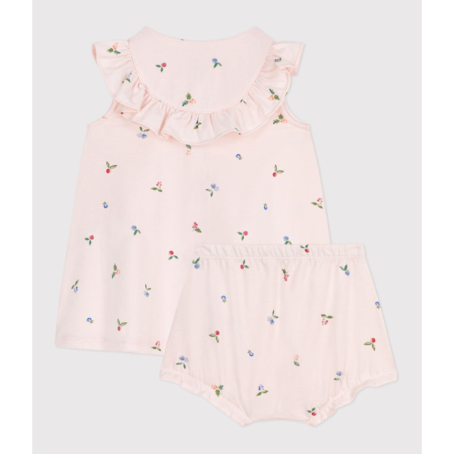 Babies' short-sleeved fruit print cotton dress and bloomers