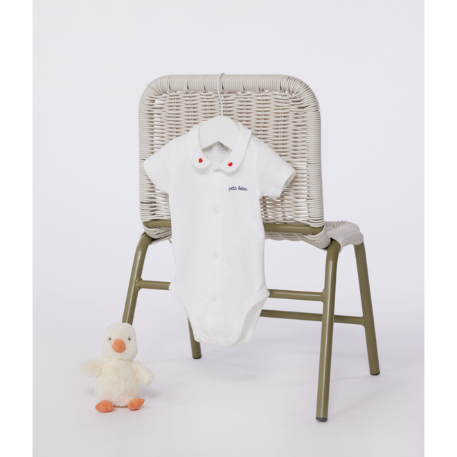 Newborns' short-sleeved cotton body with a collar