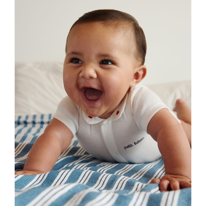 Newborns' short-sleeved cotton body with a collar