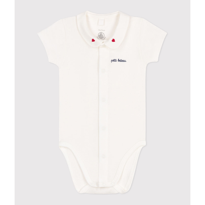 Newborns' short-sleeved cotton body with a collar