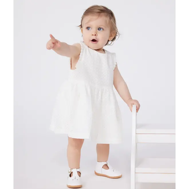 Babies' sleeveless white cotton broderie anglaise dress
