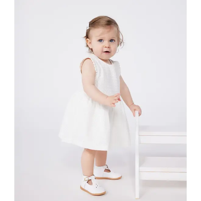 Babies' sleeveless white cotton broderie anglaise dress