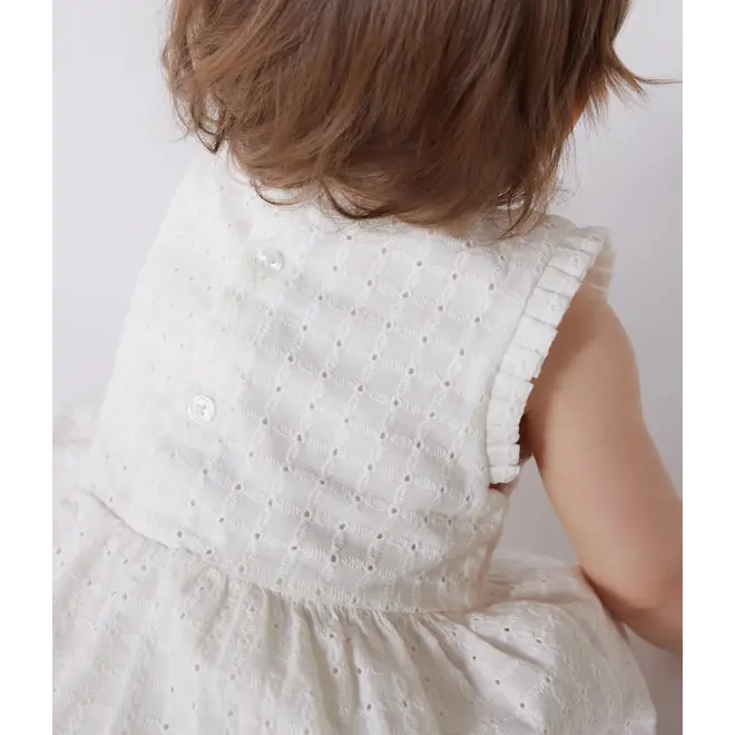 Babies' sleeveless white cotton broderie anglaise dress