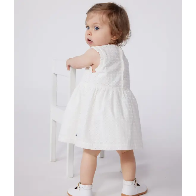 Babies' sleeveless white cotton broderie anglaise dress