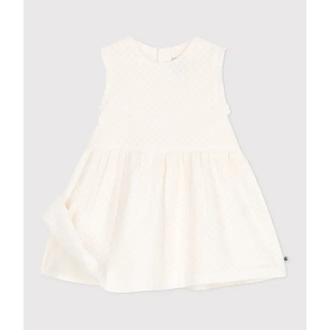 Babies' sleeveless white cotton broderie anglaise dress