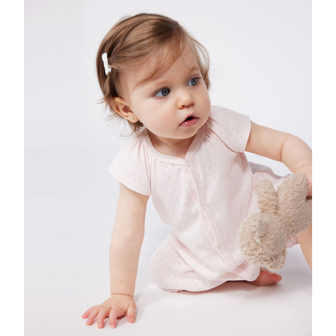 Babies' short plain cotton jumpsuit