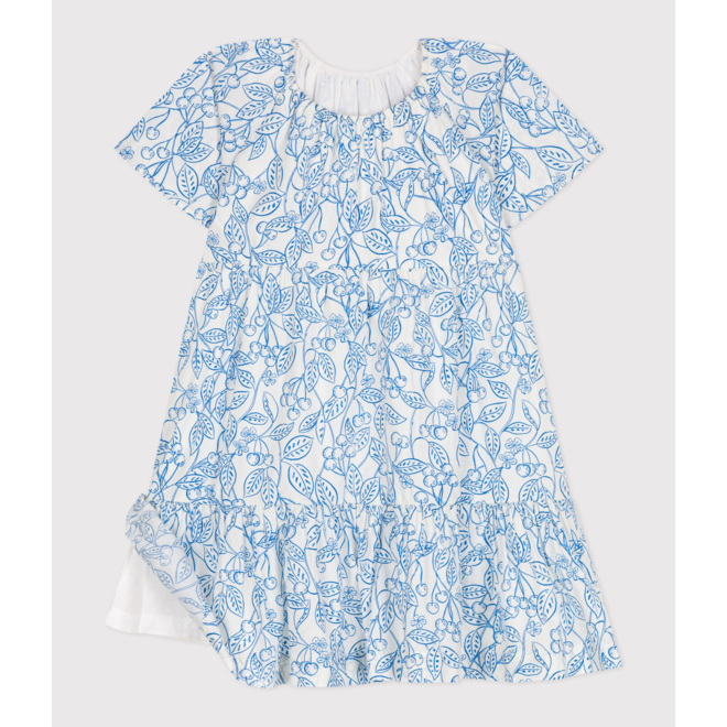 Children's dress in printed cotton with short sleeves