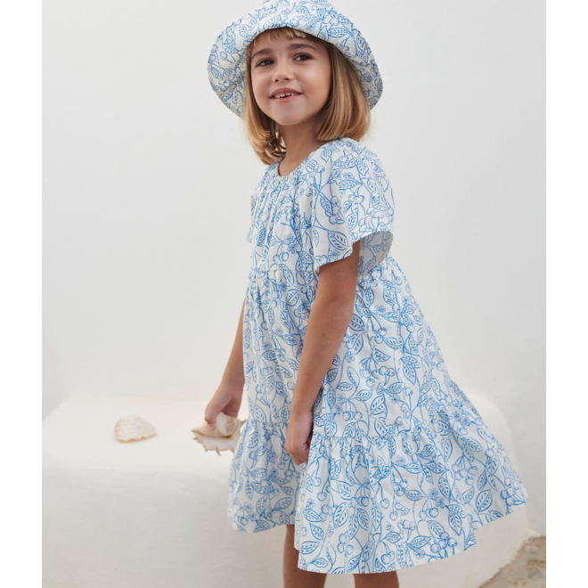 Children's dress in printed cotton with short sleeves