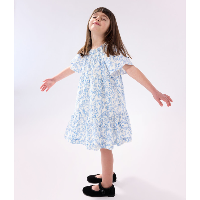 Children's dress in printed cotton with short sleeves