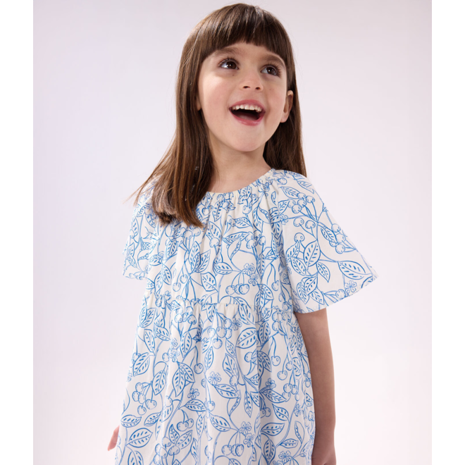 Children's dress in printed cotton with short sleeves