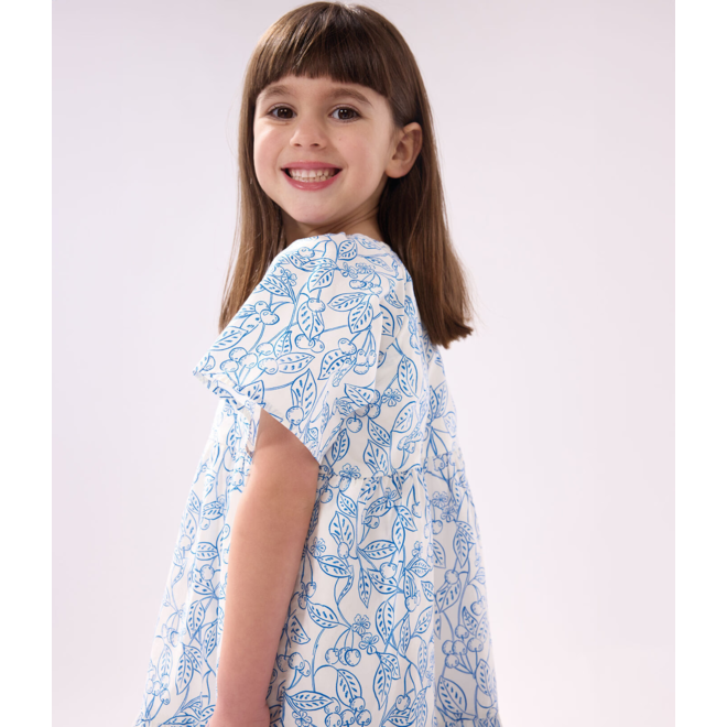Children's dress in printed cotton with short sleeves