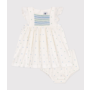 Babies' white cotton dress and bloomers printed with spots