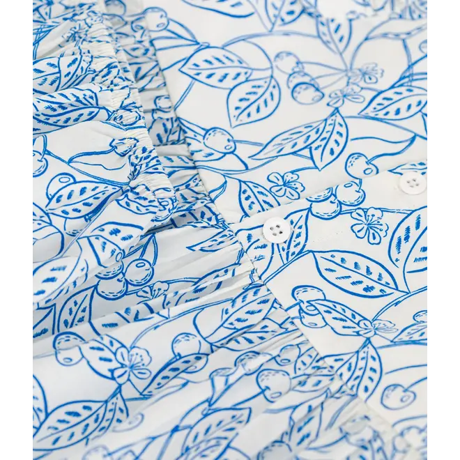 Babies' cotton dress and bloomers with a blue cherry print