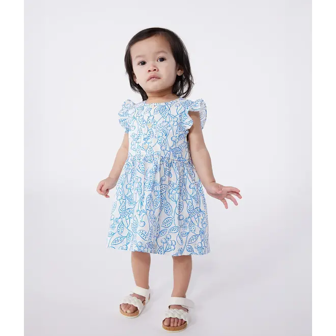Babies' cotton dress and bloomers with a blue cherry print