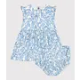 Babies' cotton dress and bloomers with a blue cherry print
