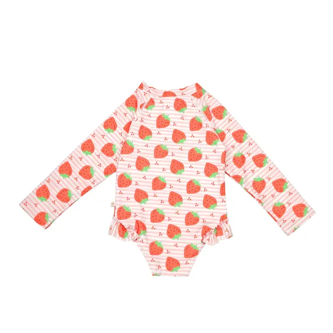 ZOOCCHINI - Rashguard Ruffled 1pc Swimsuit - Strawberry