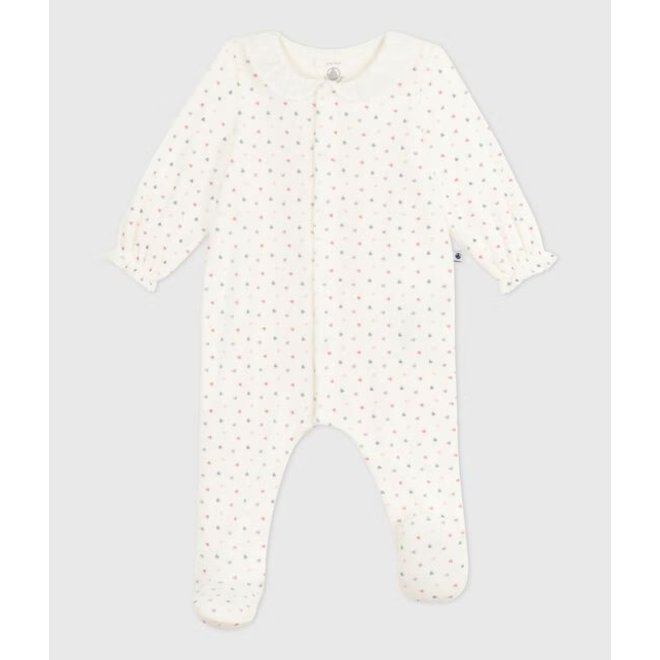Babies' heart-print velour pyjama suit with a collar