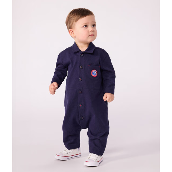 Babies' long, plain overall-style cotton playsuit