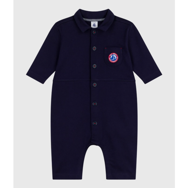 Babies' long, plain overall-style cotton playsuit