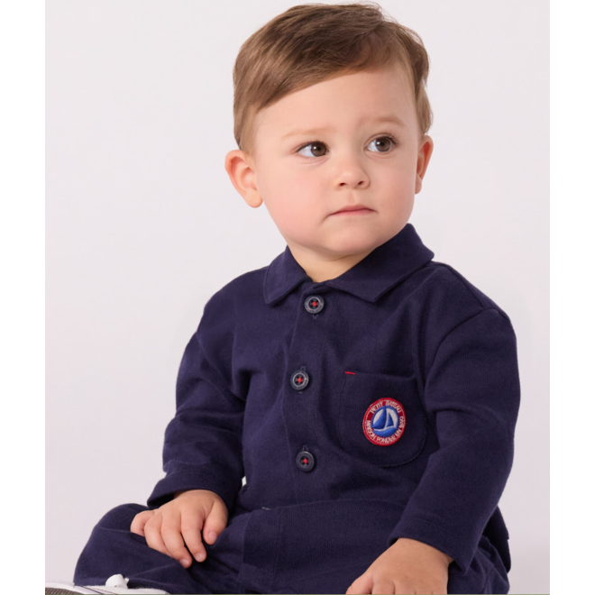 Babies' long, plain overall-style cotton playsuit