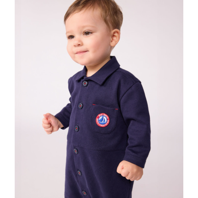 Babies' long, plain overall-style cotton playsuit