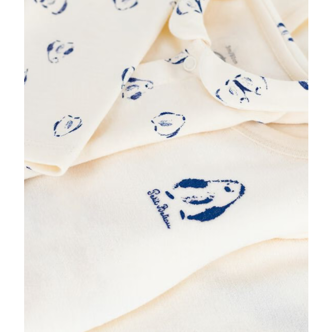 Babies' 3-piece set with a penguin print wrap-around top and a body