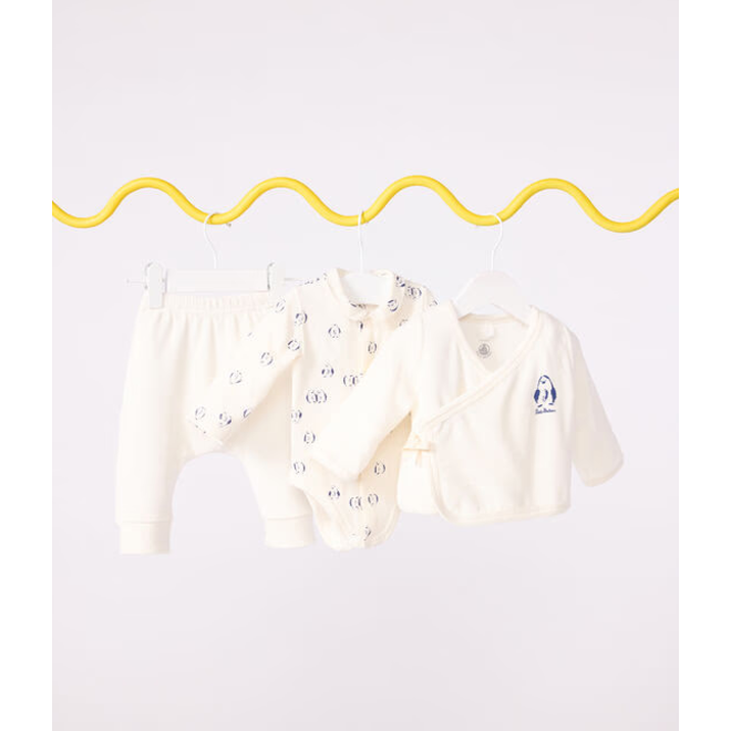 Babies' 3-piece set with a penguin print wrap-around top and a body