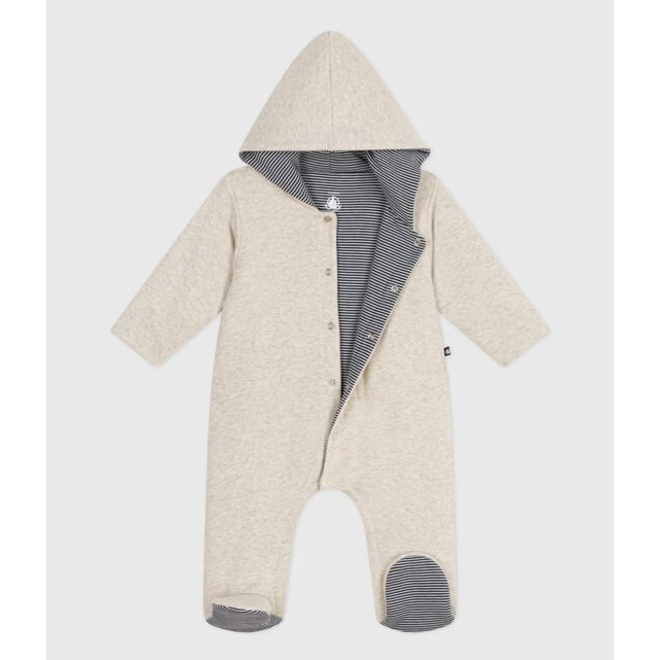 Babies' plain padded playsuit with a hood and feet