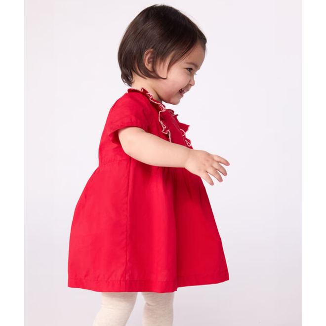 Babies' short-sleeved plain cotton dress with matching bloomers