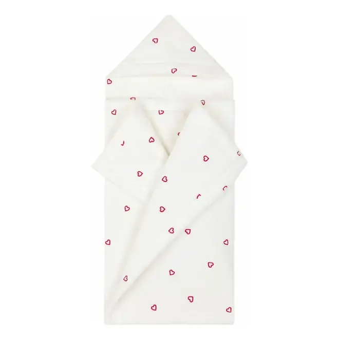 Babies' terry bath cape with embroidered hearts