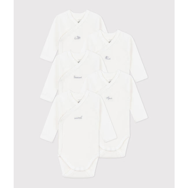 Babies' long-sleeved wrapover cotton bodysuits - 5-Pack
