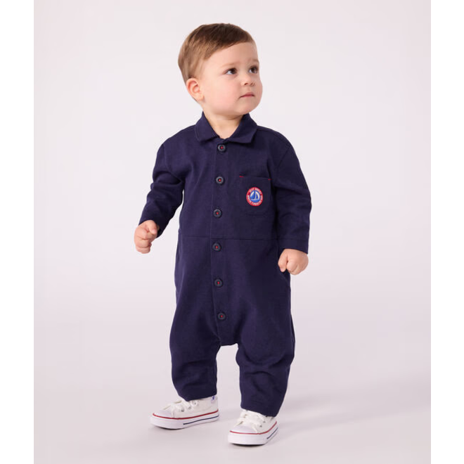 Babies' long, plain overall-style cotton playsuit